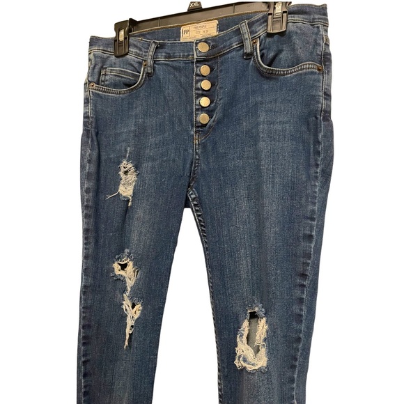 Free People Distressed High Rise 5 Button Fly Jeans Size 30 EUC - Picture 5 of 9